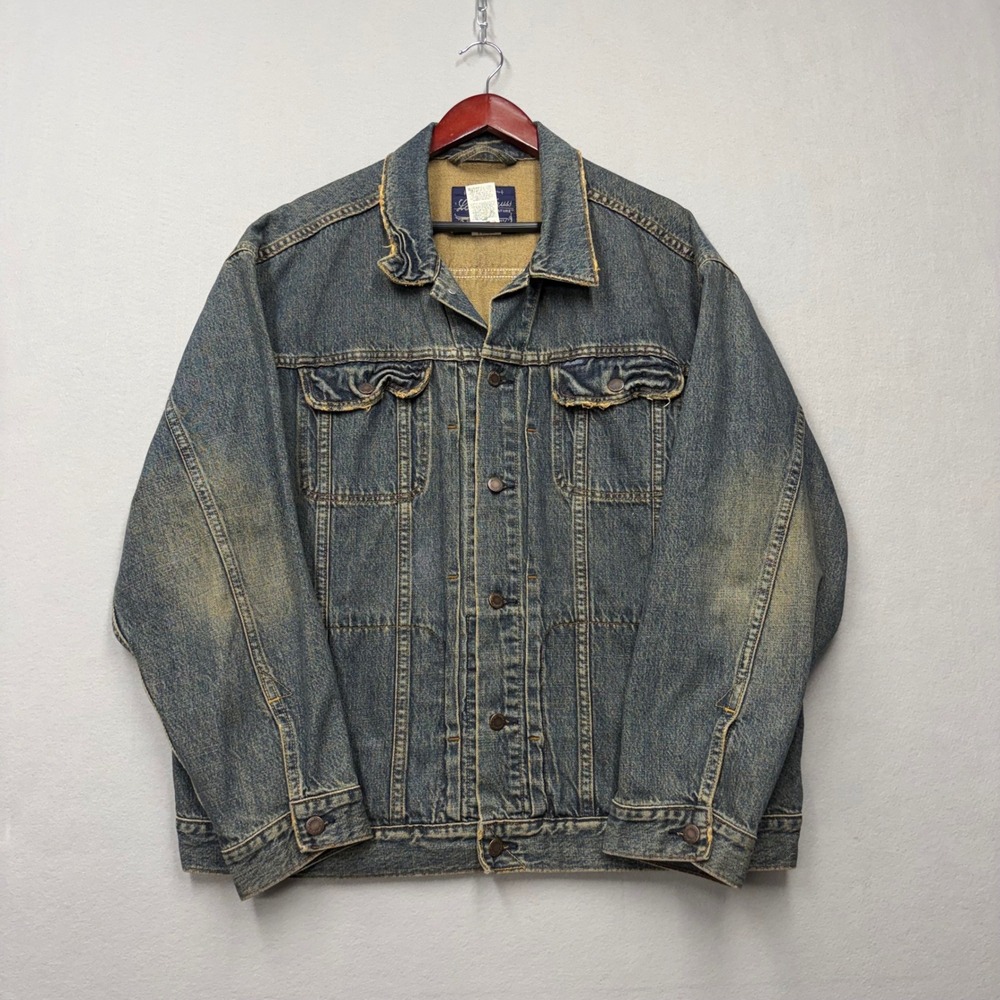Levi Strauss Signature Denim Jacket Mens 2XL Blue Trucker Y2K Distressed Cotton